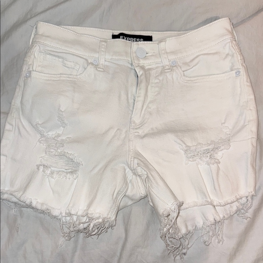 Express White Distressed Bermuda Shorts